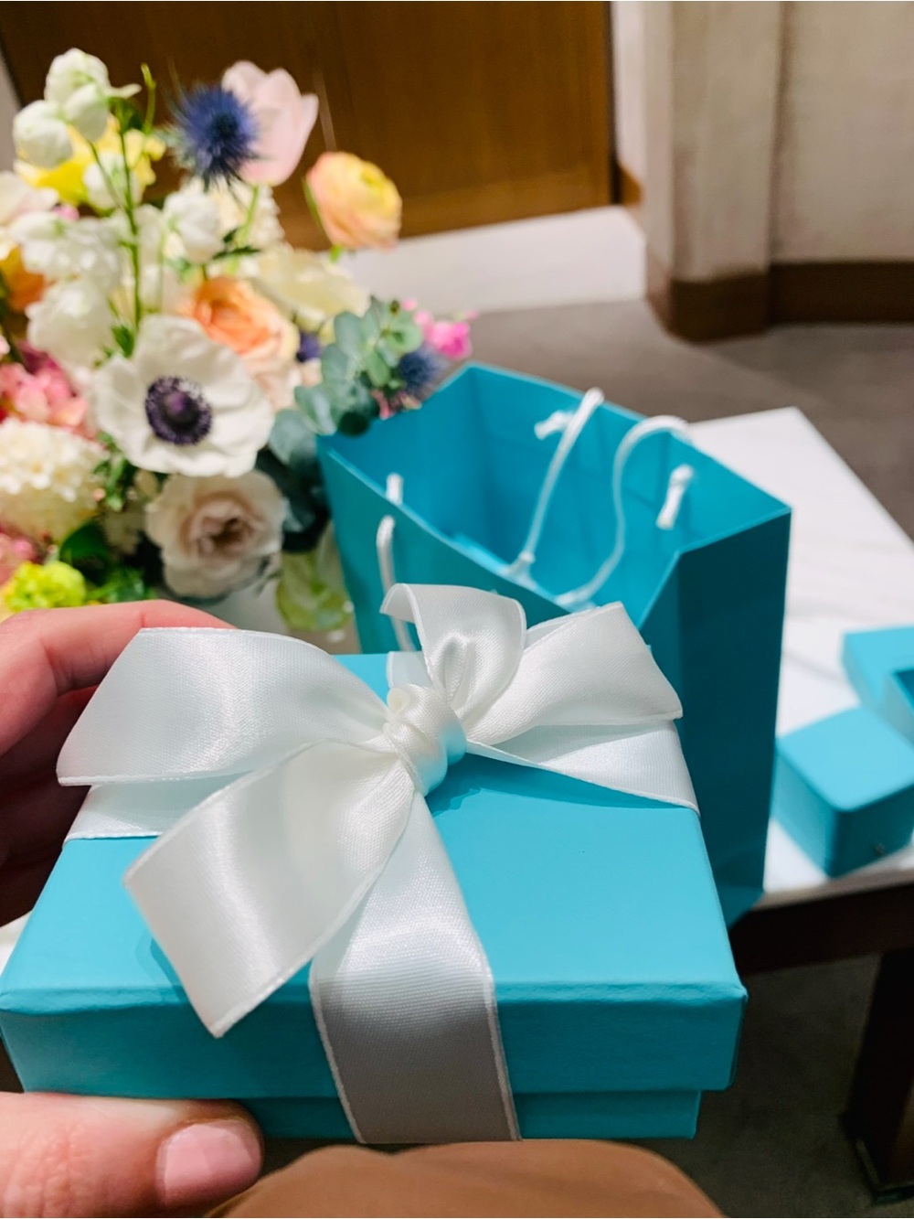 Tiffany & Co. Blue Gift Box with White Ribbon, great for gift, storage,authentic